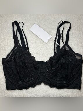 HSIA Pretty In Petals Unlined Strappy Lace Black Bra 36DDD NEW